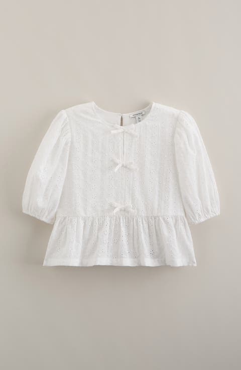 Kids' Bow Front Cotton Broderie Anglaise Top (Big Kid)