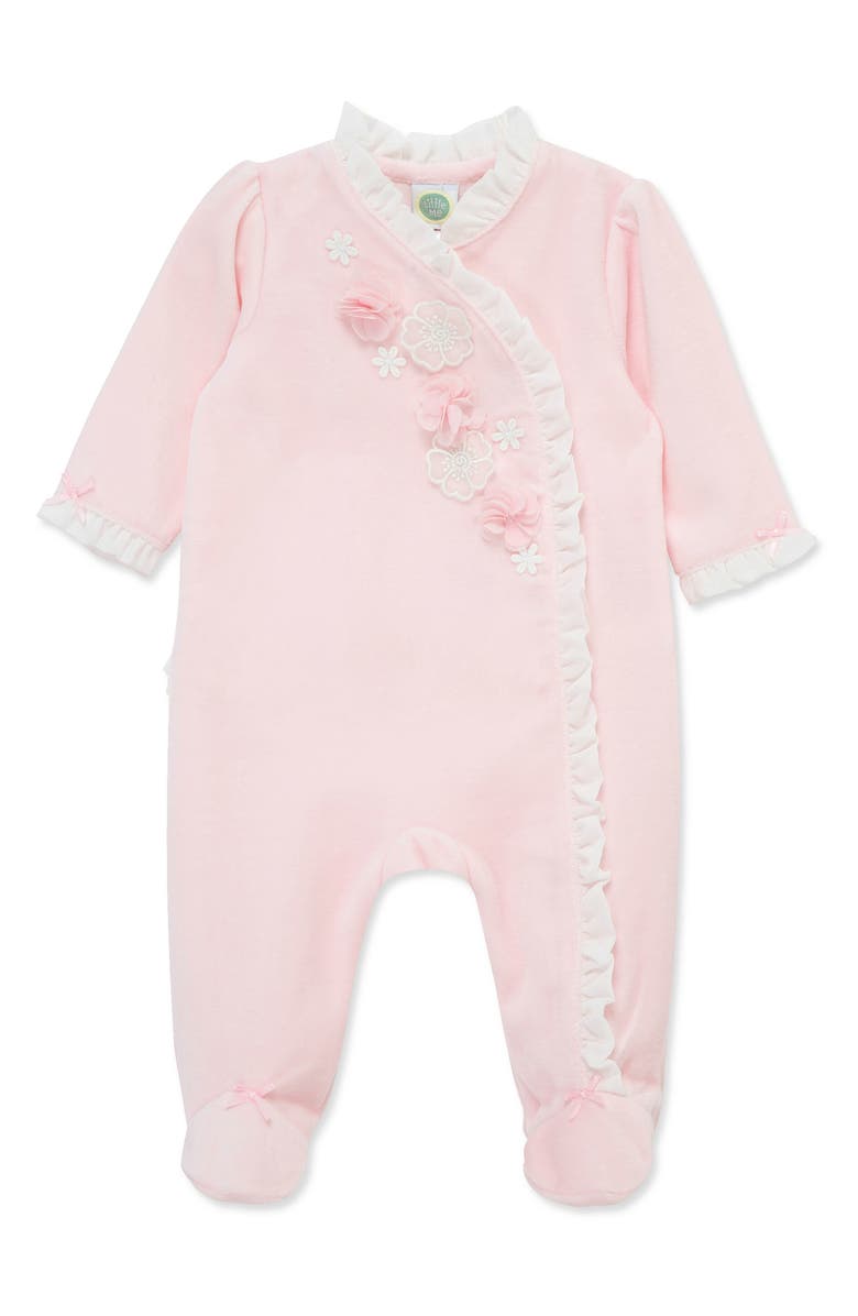 Little Me Velour Flowers Footie, Main, color, Pink