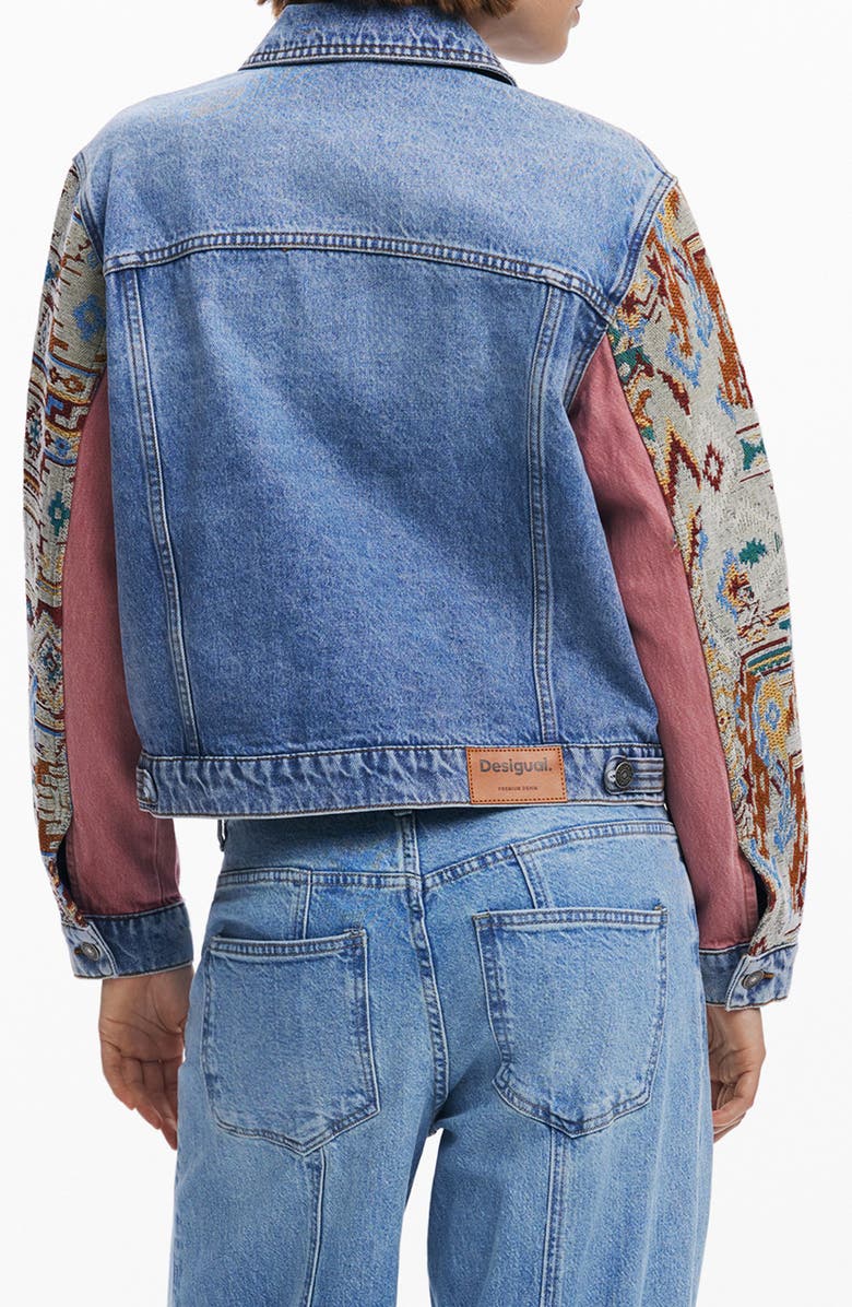 Desigual Embroidered Denim Trucker Jacket, Alternate, color, Medium Blue