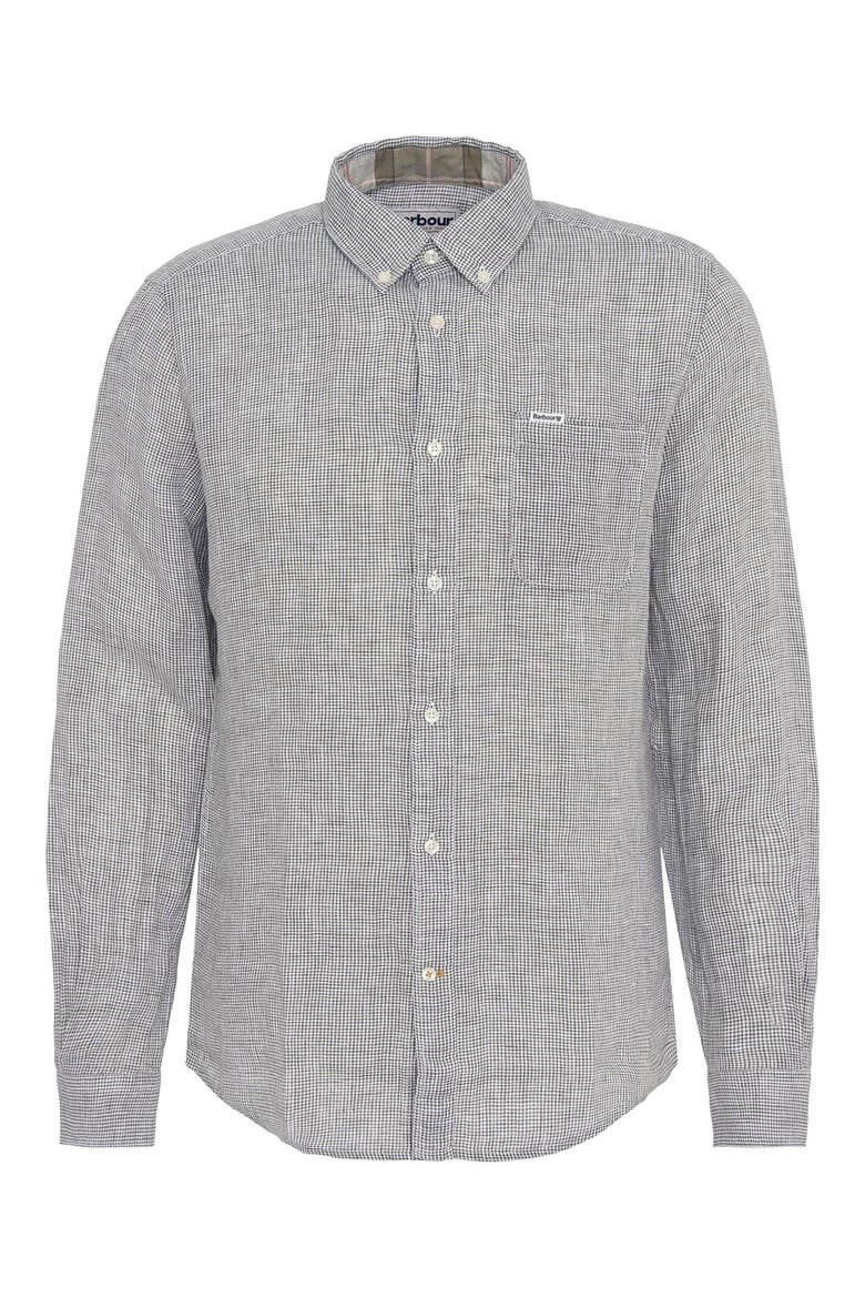 Linton Tailored Fit Check Linen Button-Down Shirt, Alternate, color, OLIVE
