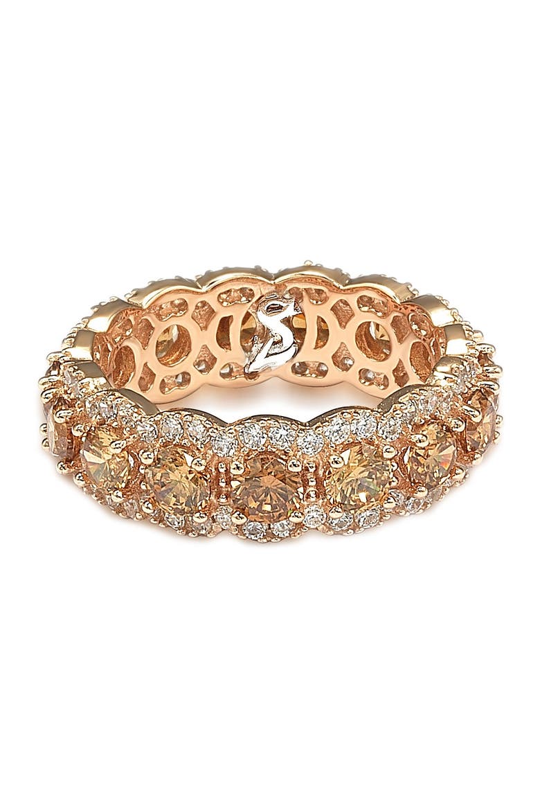 Rose Sterling Silver Champagne & White Cubic Zirconia Eternity Band Ring, Main, color, BROWN