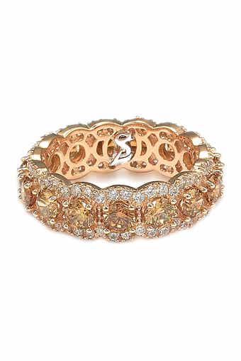 Rose Sterling Silver Champagne & White Cubic Zirconia Eternity Band Ring