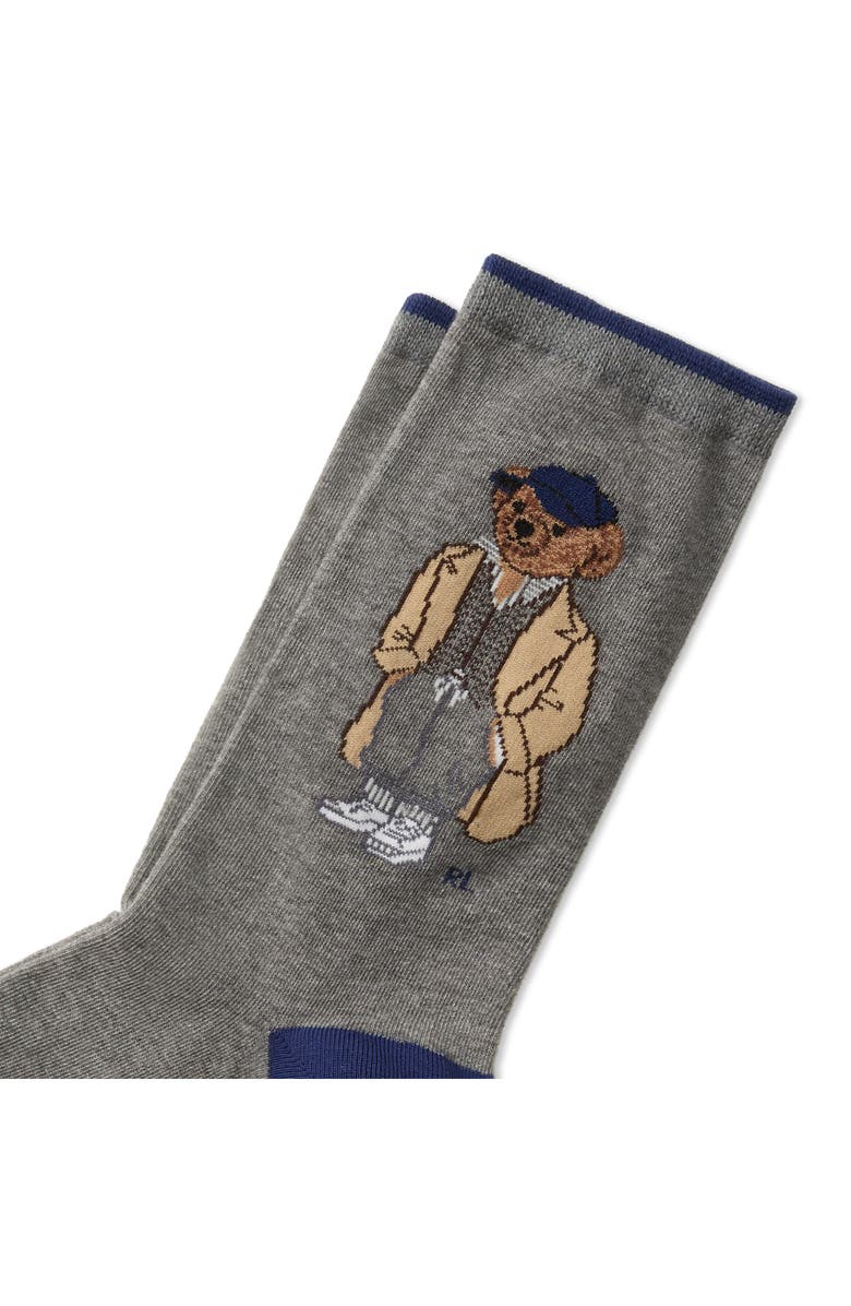 Polo Ralph Lauren Fall Bear Cotton Blend Crew Socks, Alternate, color, Grey Heather