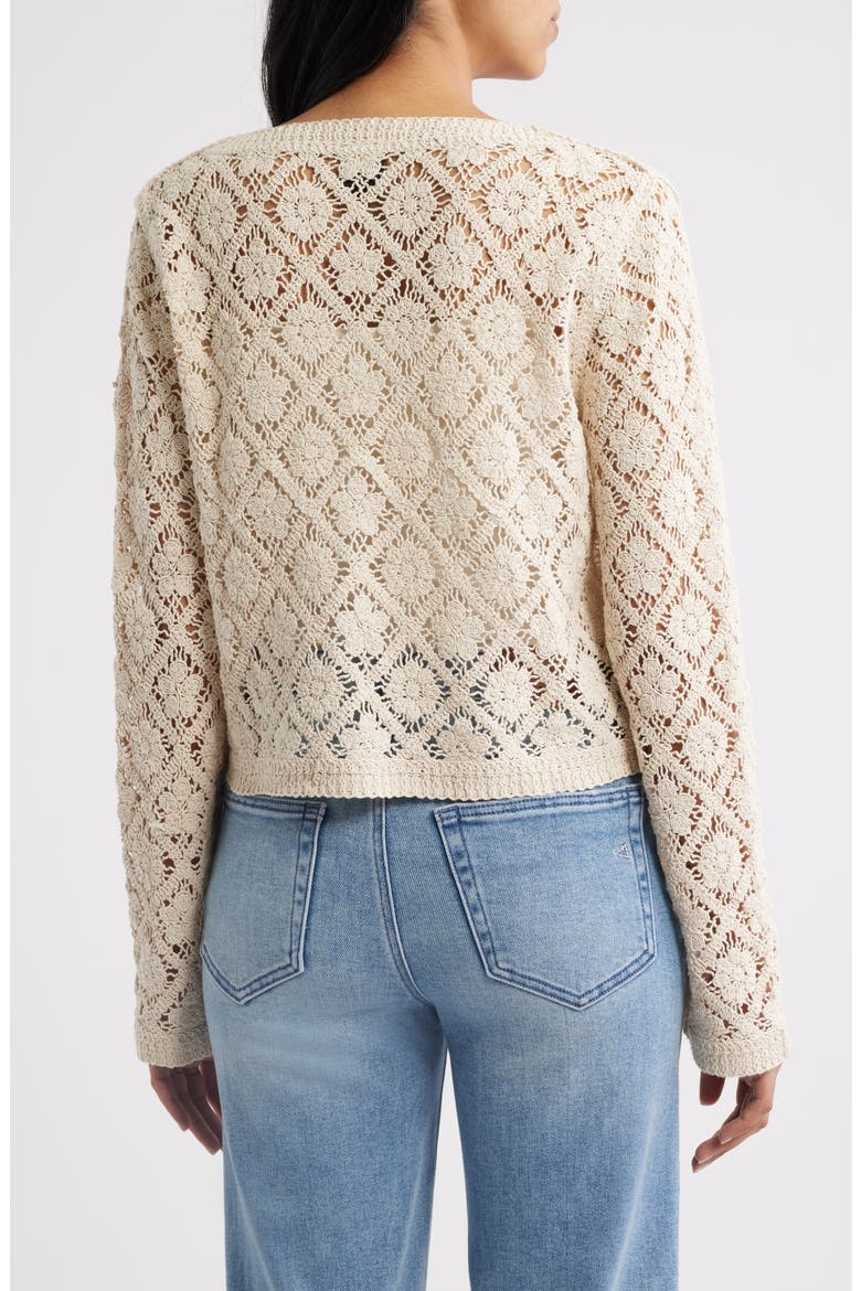 Diamond Floral Crochet Button Front Cardigan, Alternate, color, OATMEAL