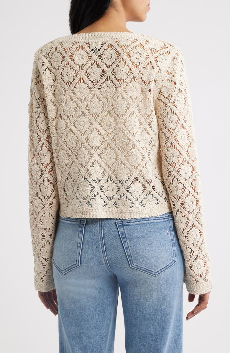 Bobeau Diamond Floral Crochet Button Front Cardigan, Alternate, color, Oatmeal