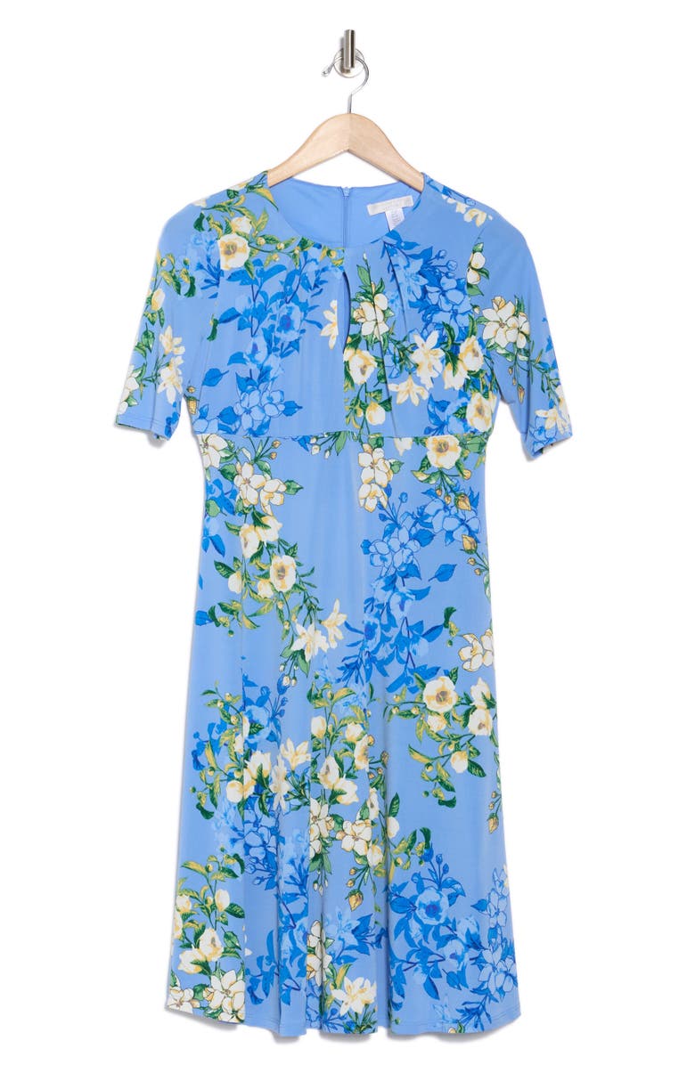 London Times Floral Keyhole Short Sleeve Midi Dress, Alternate, color,