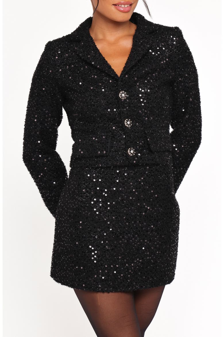 Valentina Sequin Crop Blazer, Main, color, BLACK SEQUIN