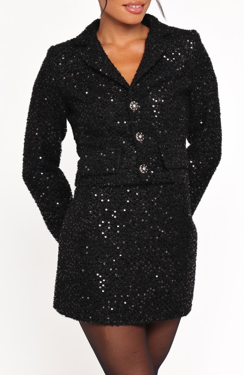 Petal & Pup Valentina Sequin Crop Blazer, Main, color, Black Sequin