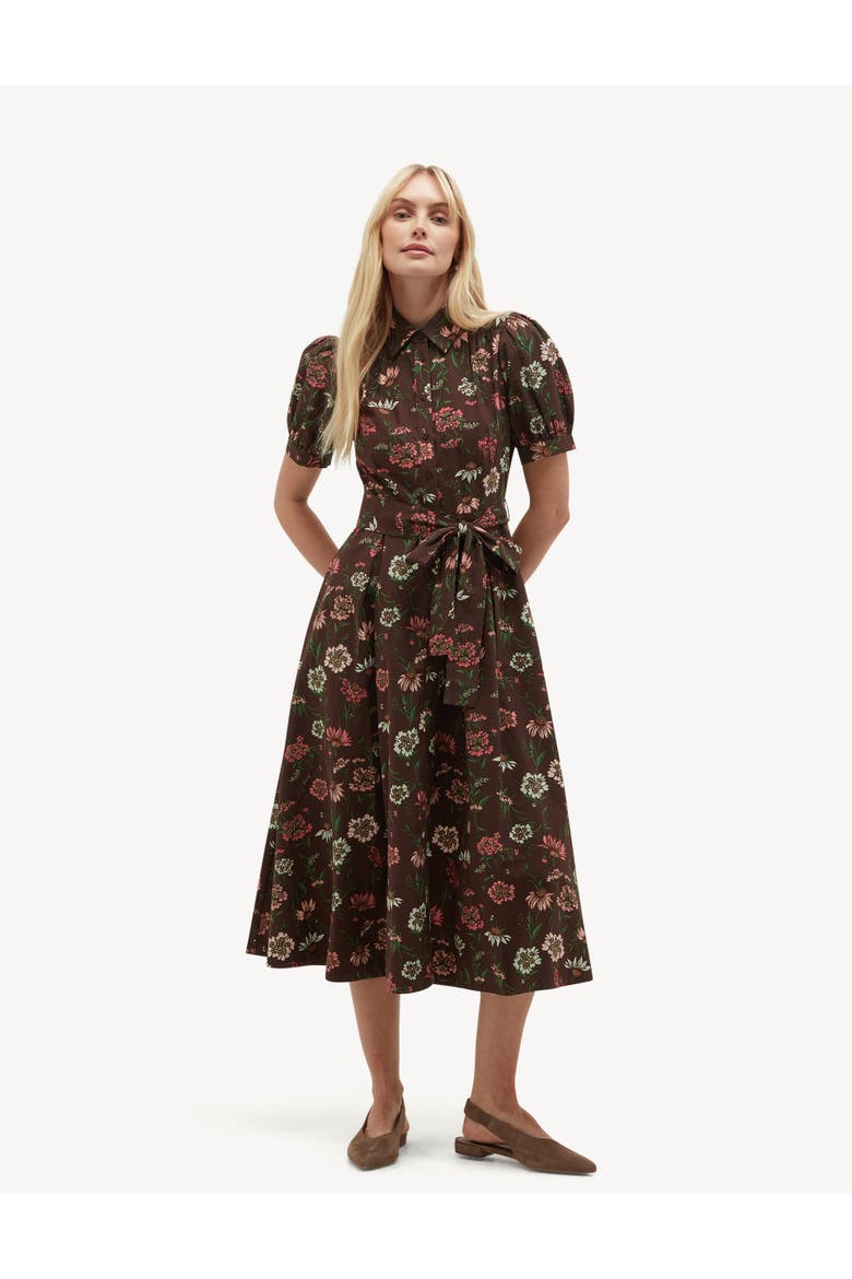 Hester Floral Embroidered Shirt Dress, Main, color, Brownmulti