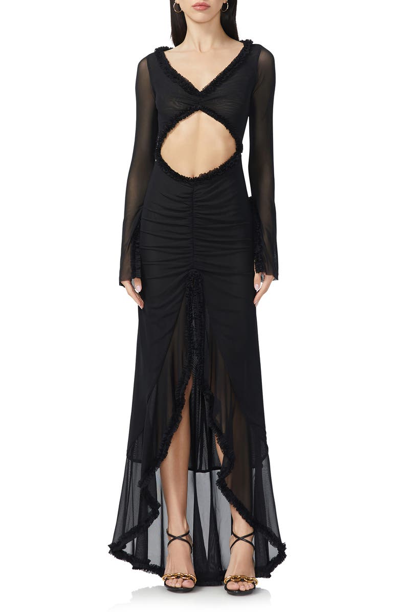 AFRM Cat Ruched Semisheer Long Sleeve Cutout High-Low Hem Maxi Dress, Main, color,
