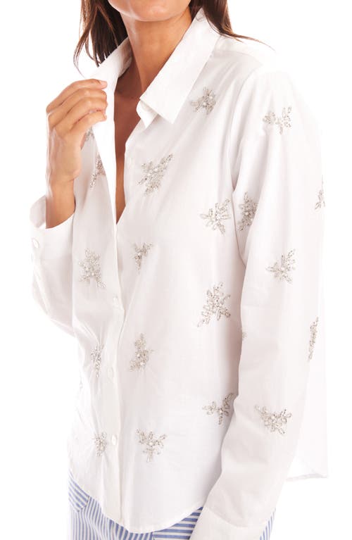 Karen Kane Embellished Button-up Shirt In Off White In White