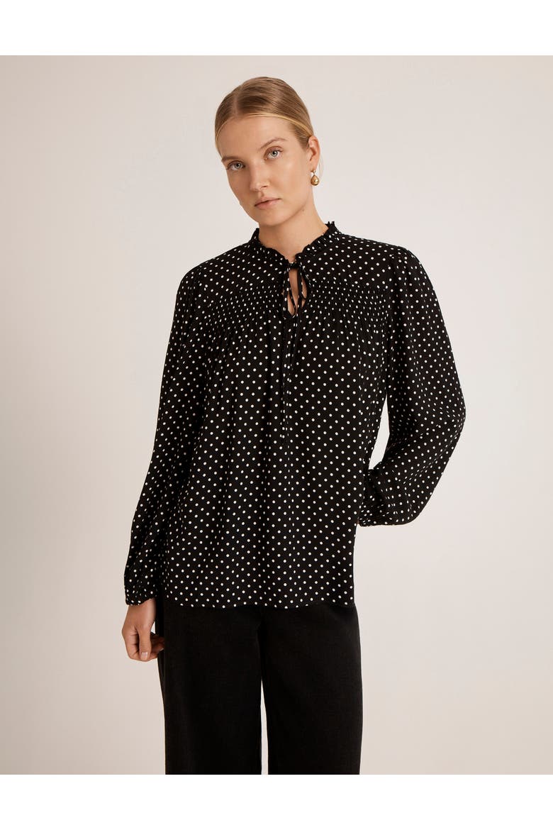Kiya Polka Dot Tie Neck Blouse, Main, color, Black Spot