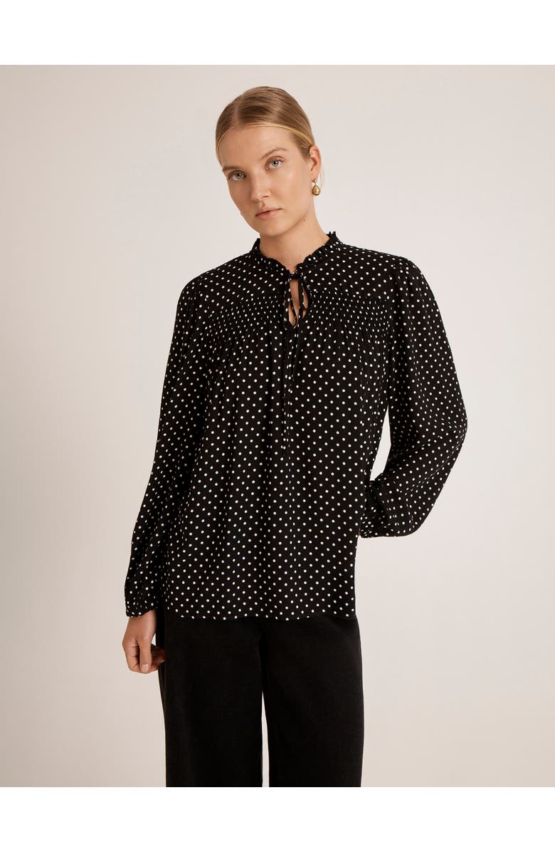 Finery London Kiya Polka Dot Tie Neck Blouse, Main, color, Black Spot