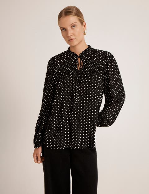 Kiya Polka Dot Tie Neck Blouse