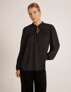 Finery London Kiya Polka Dot Tie Neck Blouse