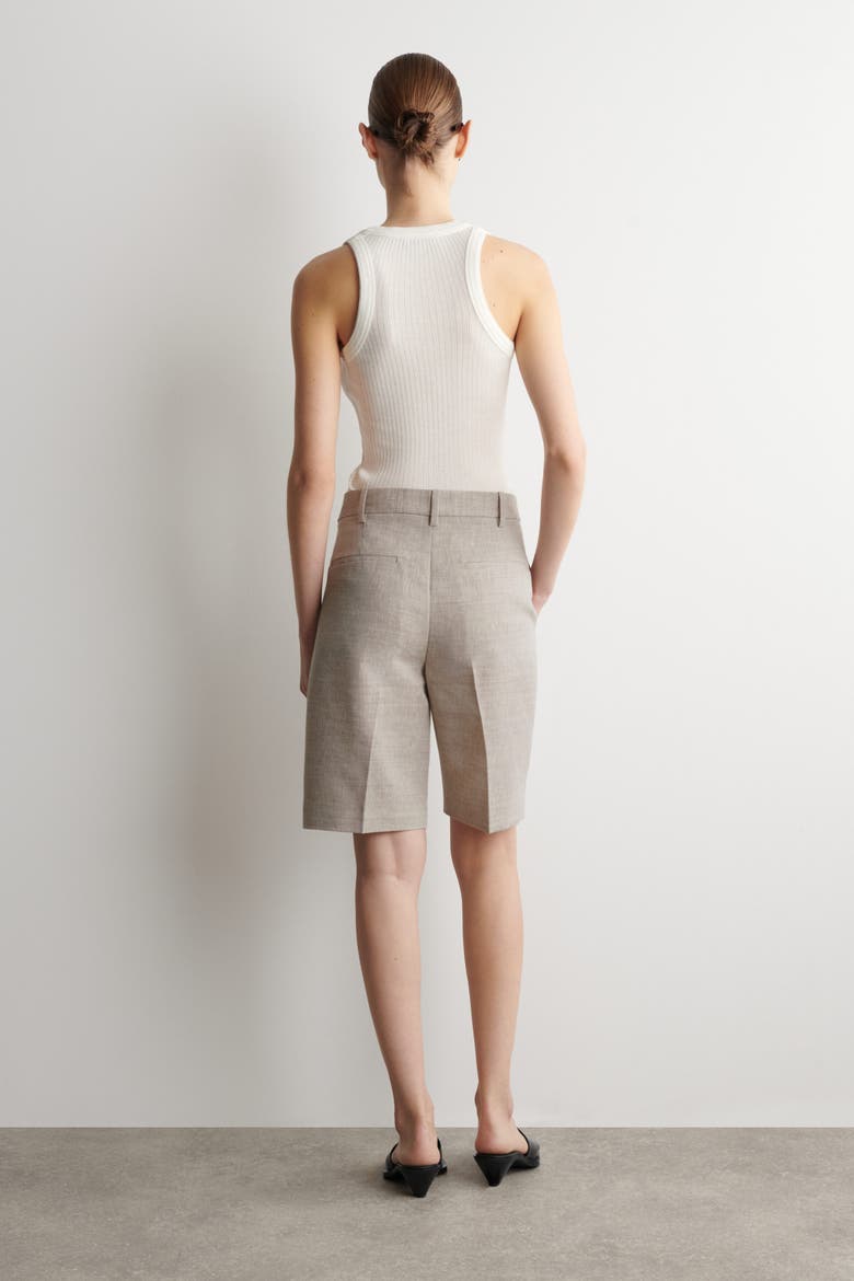 Tailored Linen Shorts, Alternate, color, BEIGE MÉLANGE