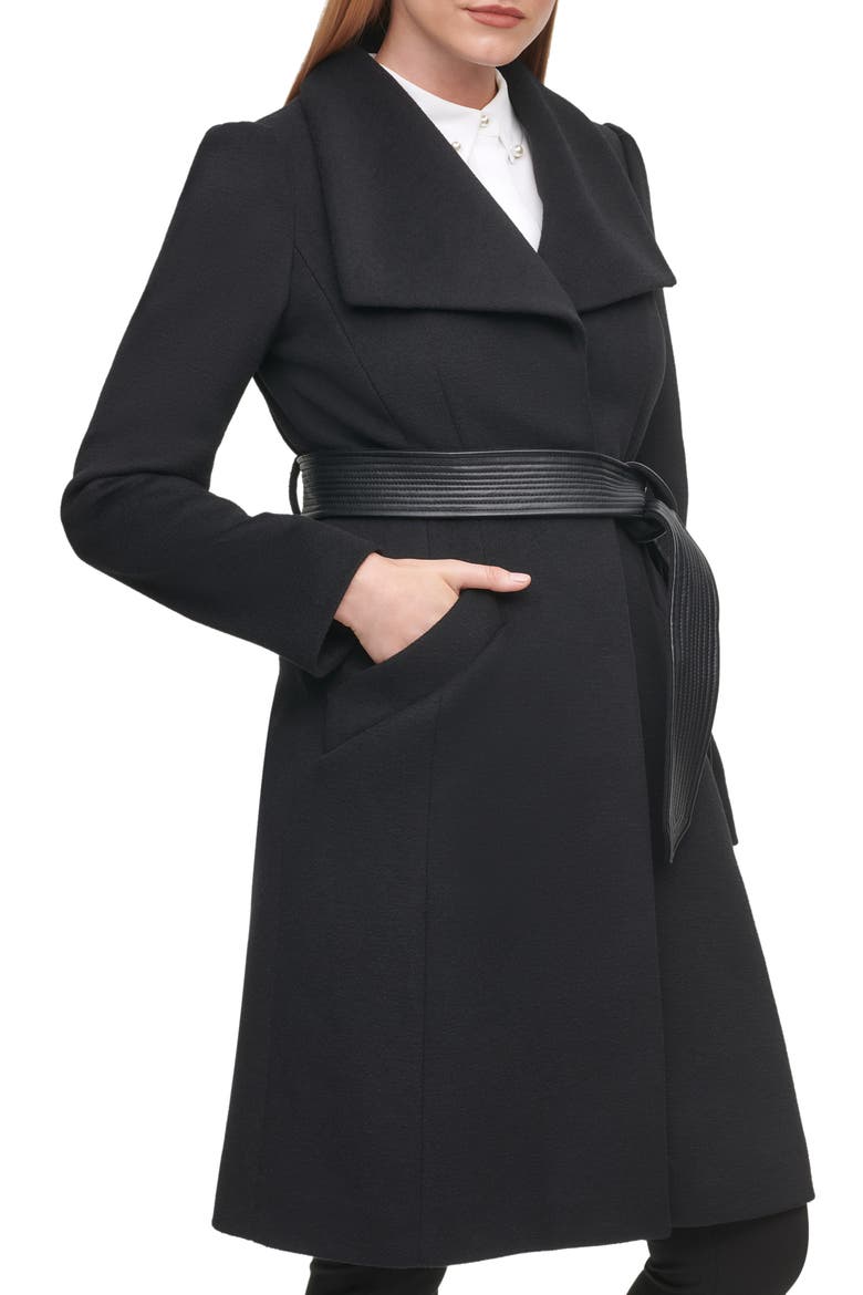 Wool Belted Wrap Coat, Alternate, color, BLACK