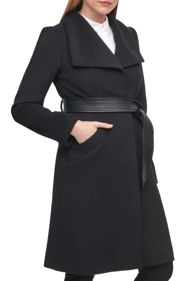 KARL LAGERFELD PARIS Wool Belted Wrap Coat, Alternate, color,