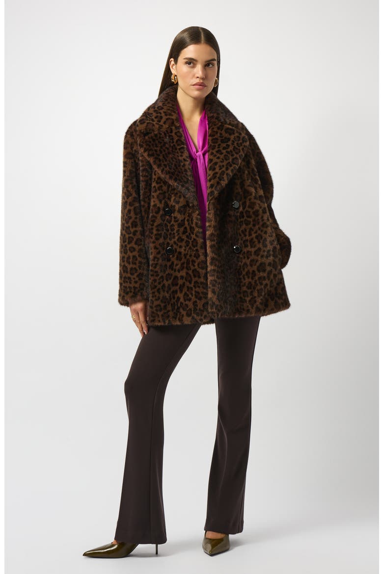 Leopard Print Faux Fur Double Breasted Coat, Alternate, color, BEIGE/ BLACK