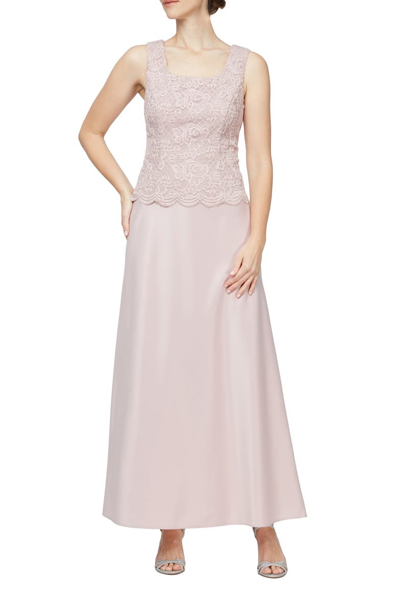 Embroidered Lace Mock Two-Piece Gown with Jacket, Alternate, color, BLUSH