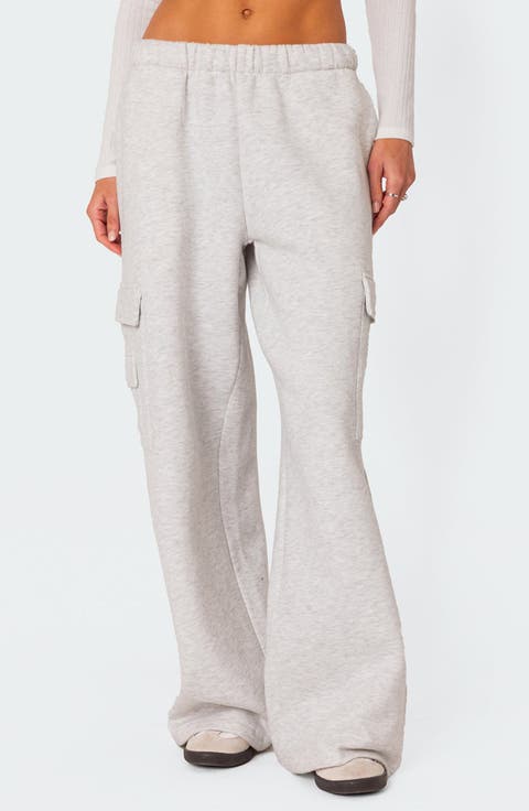 Wide Leg Cotton Cargo Sweatpants