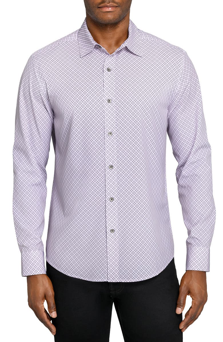 W.R.K Slim Fit Geometric Print Performance Button-Up Shirt, Main, color, White/ Purple