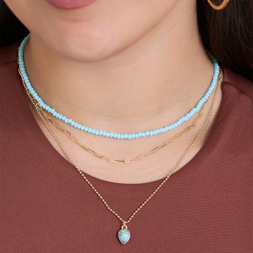 Jessica Simpson Turquoise And Blue-bead Layered Necklace In Gold