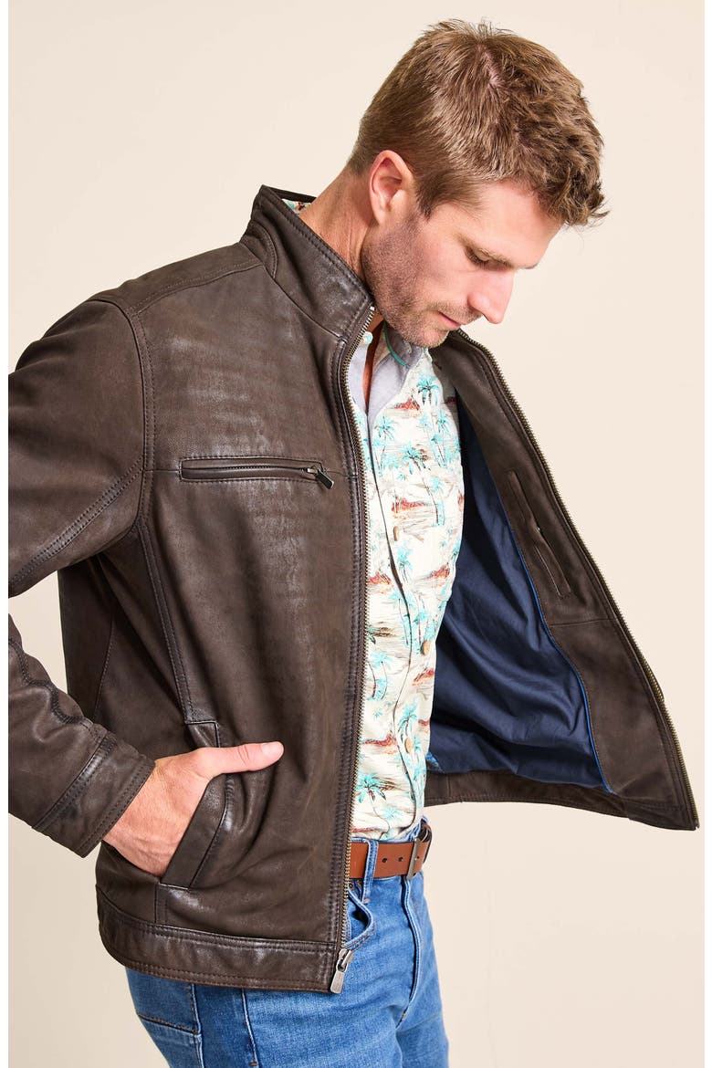 Highland Rocker Leather Jacket, Alternate, color, DARK BROWN