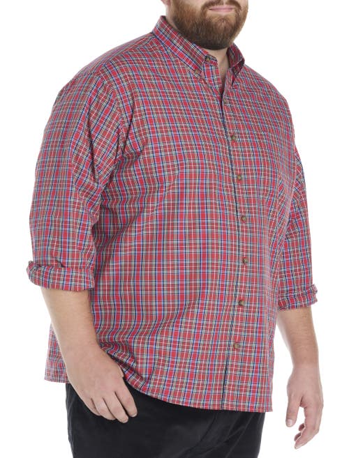 Harbor Bay By Dxl Big & Tall Easy-care Small Plaid Sport Shirt In Red