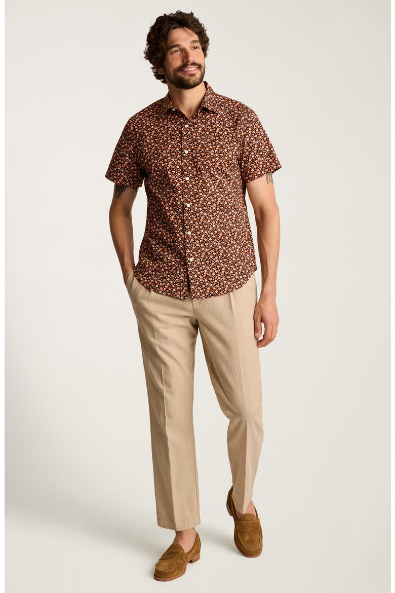 Riviera Slim Fit Tropical Print Short Sleeve Stretch Cotton Button-Up Shirt, Alternate, color, PERCHOIR FLORAL