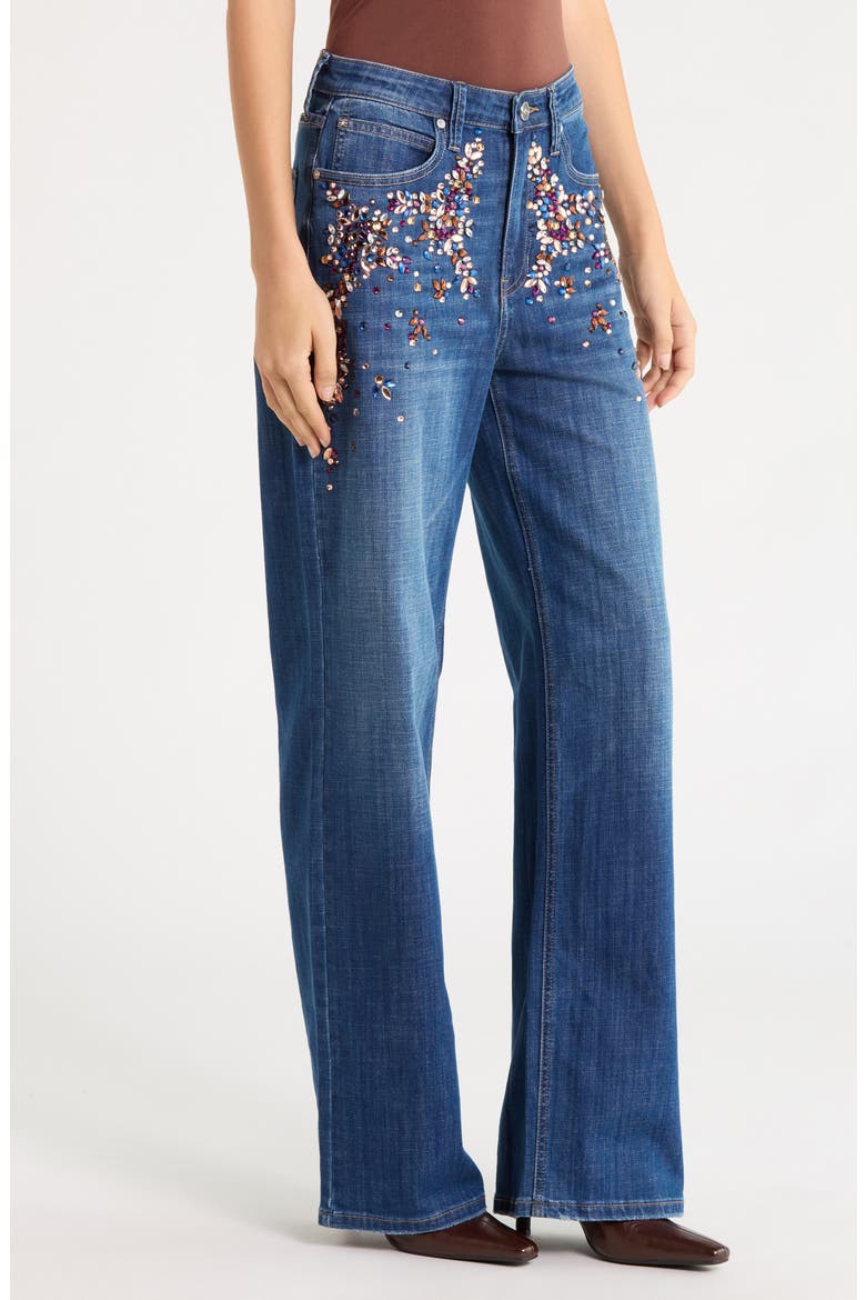 Jewel Embellished High Waist Wide Leg Jeans, Alternate, color, APPALOOSA WASH