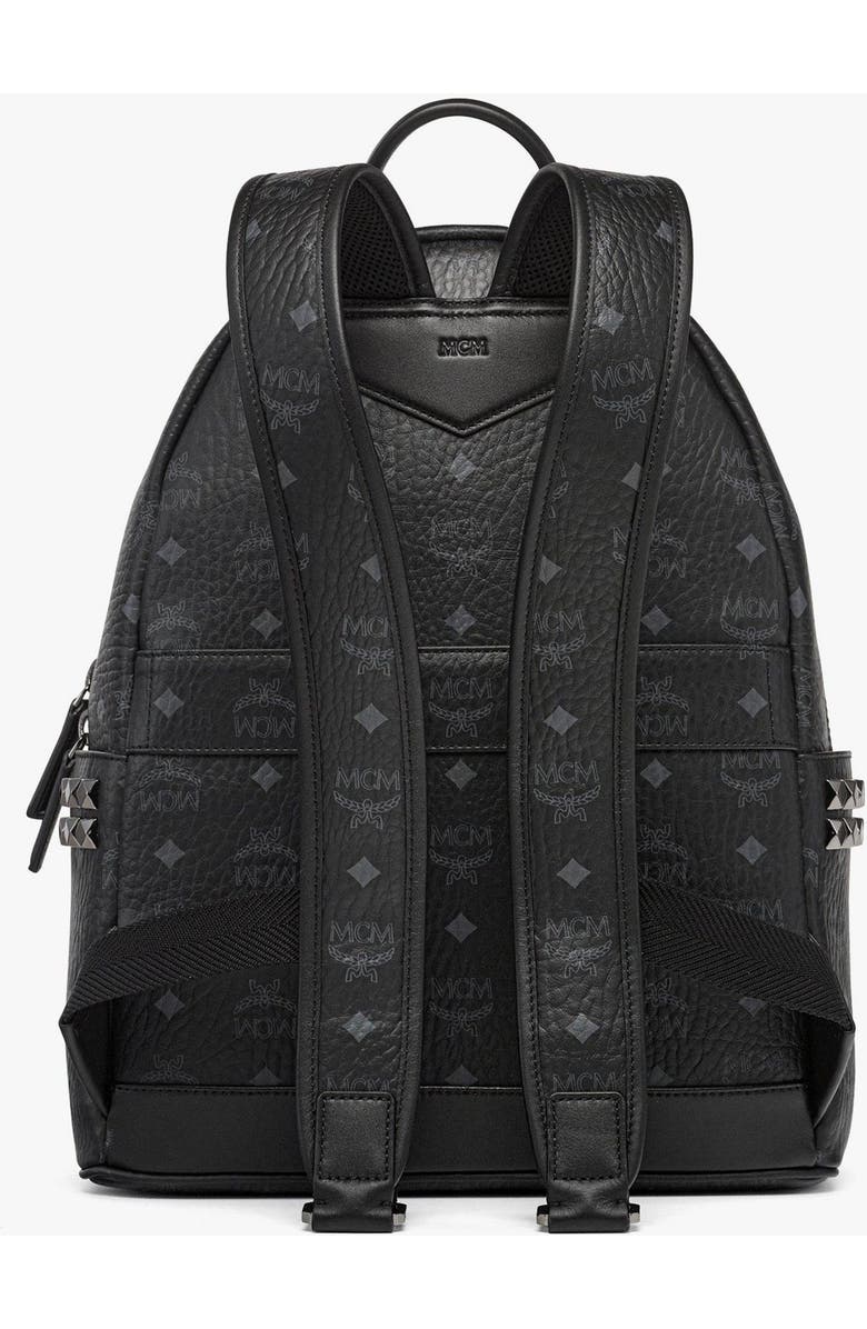 MCM Small Stark Side Studs Backpack in Visetos, Alternate, color, Black