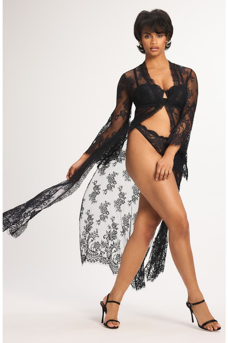 Lace Flow Maxi Robe, Alternate, color, BLACK CAVIAR