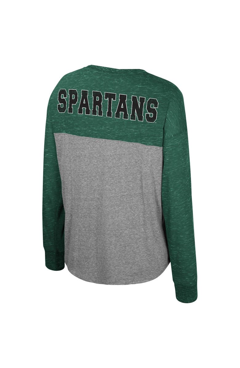 COLOSSEUM Women's Colosseum Heather Gray/Green Michigan State Spartans Jelly of the Month Oversized Tri-Blend Long Sleeve T-Shirt, Alternate, color, 