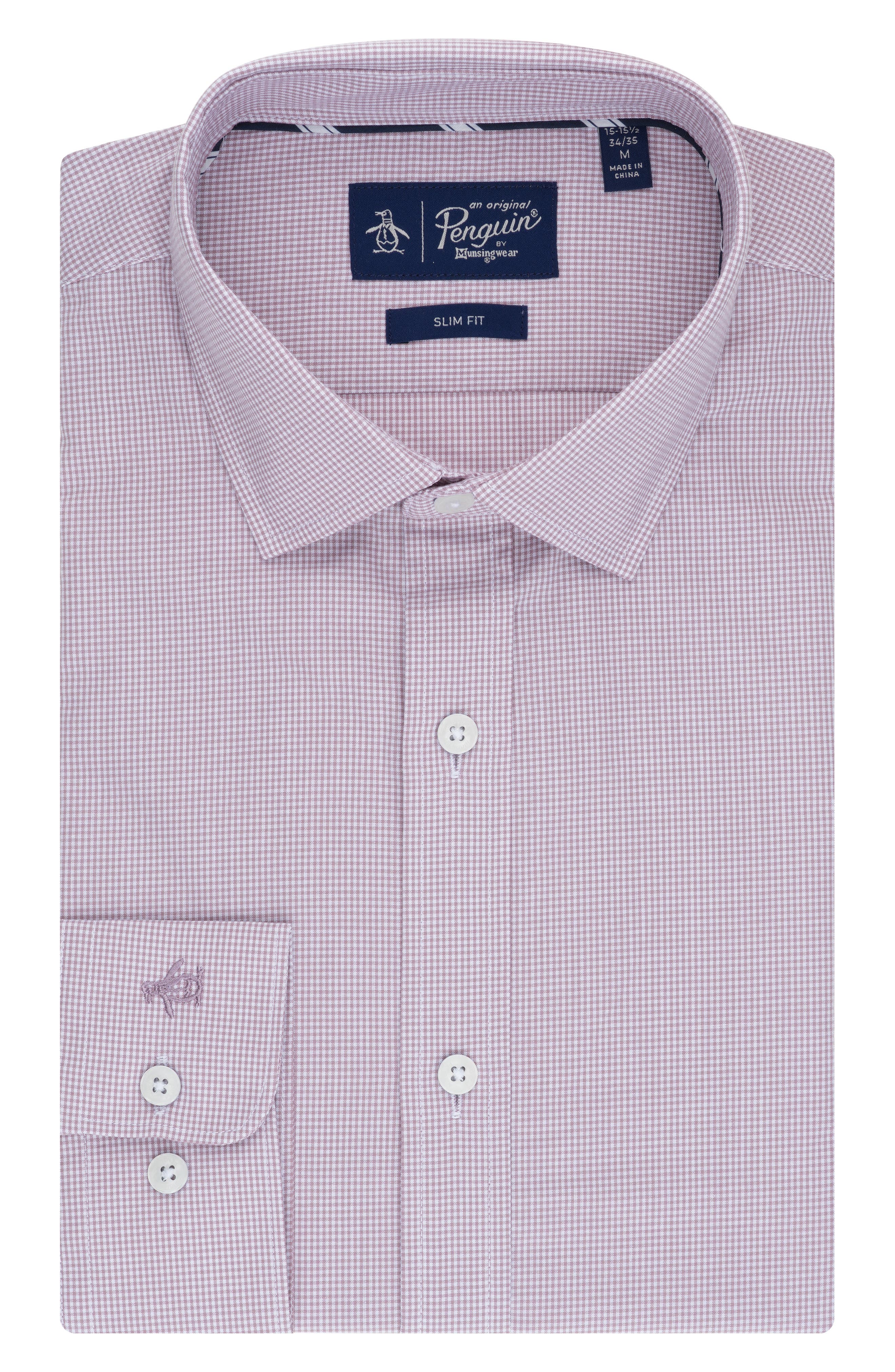 Original Penguin Gingham Print Slim Fit Dress Shirt