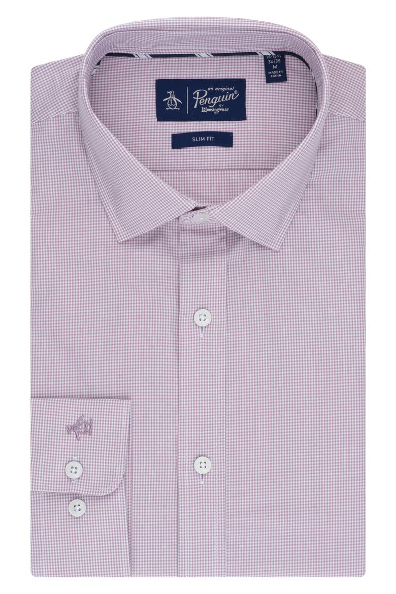 Gingham Print Slim Fit Dress Shirt, Main, color, PLUM BERRY
