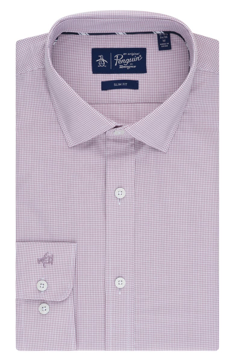 Original Penguin Gingham Print Slim Fit Dress Shirt, Main, color, Plum Berry