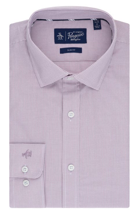 Gingham Print Slim Fit Dress Shirt