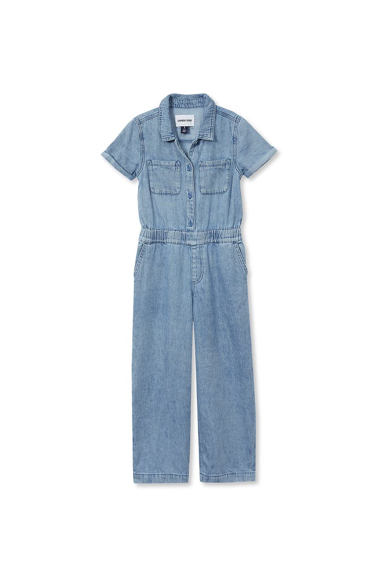 Girls Lightweight Denim Jumpsuit, Main, color, Indigo Chambray