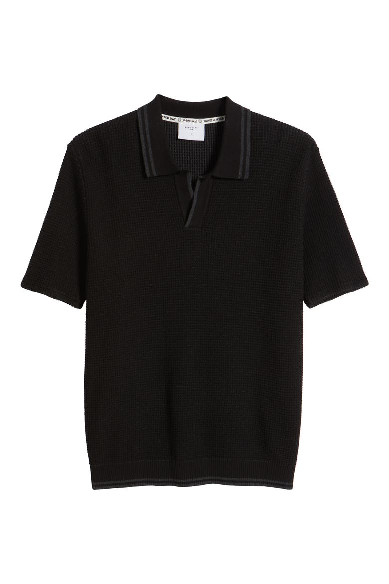 Cassette Short Sleeve Cotton Polo Sweater, Alternate, color, BLACK