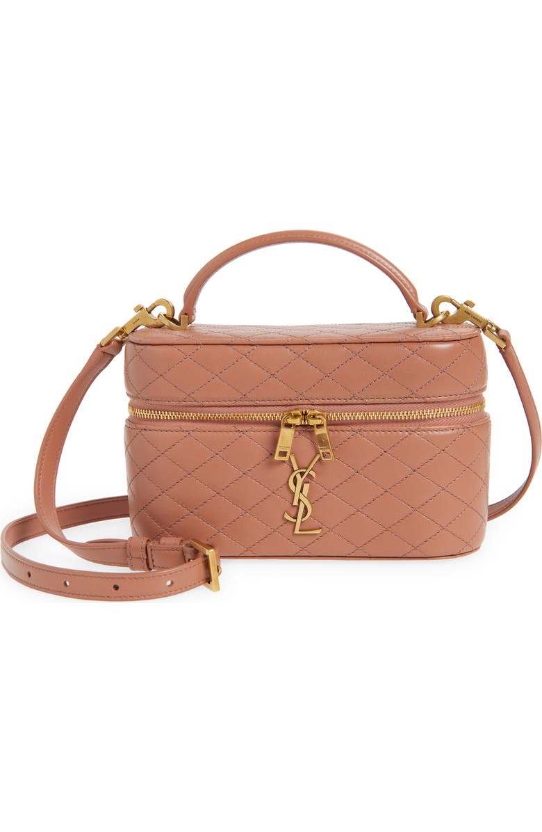 Saint Laurent Mini Gaby Quilted Leather Vanity Case, Main, color, Barely Pink