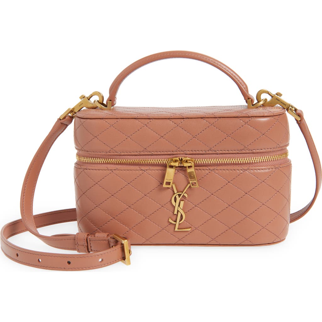 Saint Laurent Mini Gaby Quilted Leather Vanity Case In Pink