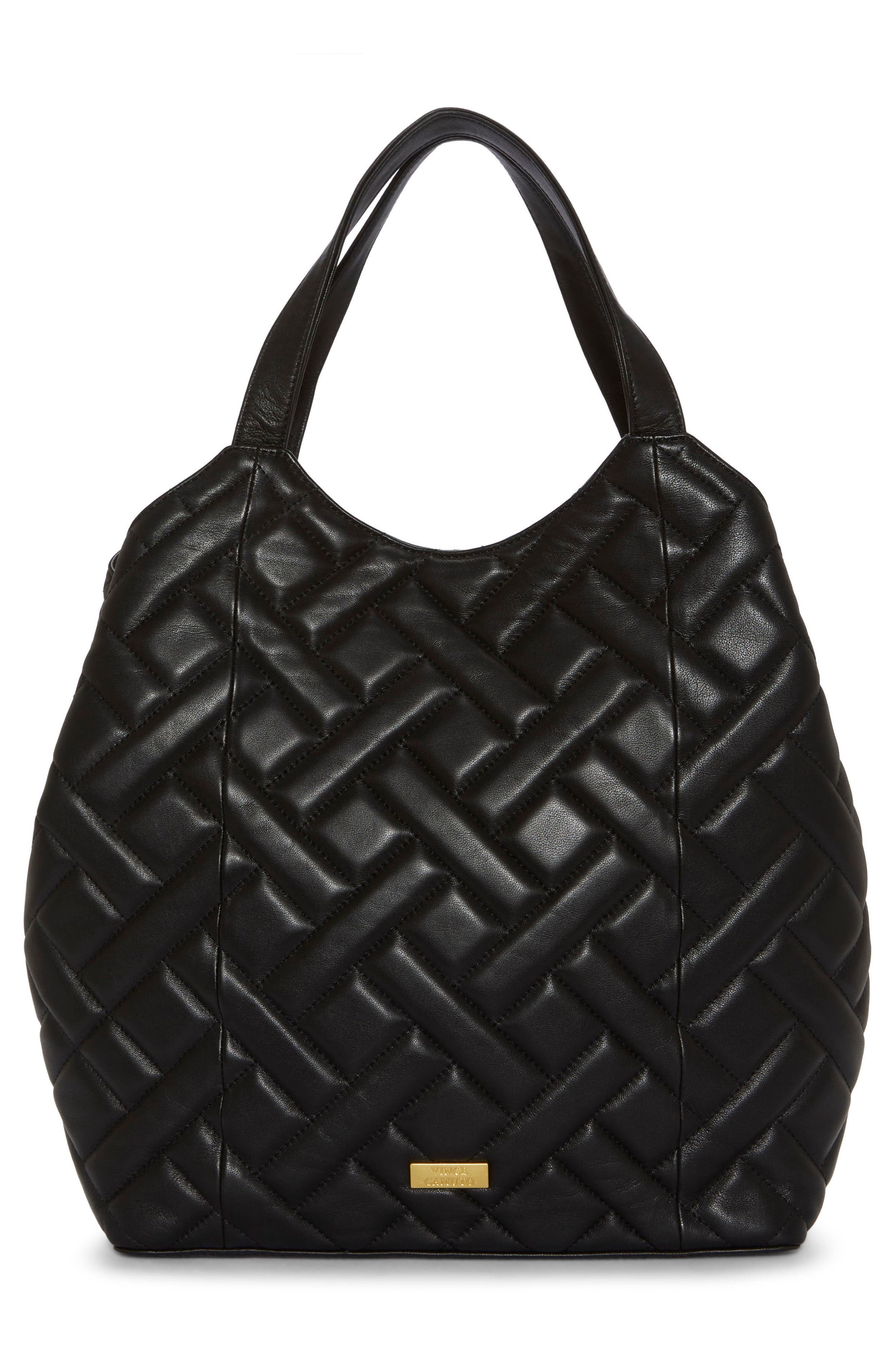 Vince Camuto Kisho Quilted Leather Shoulder Bag, Alternate, color, Black