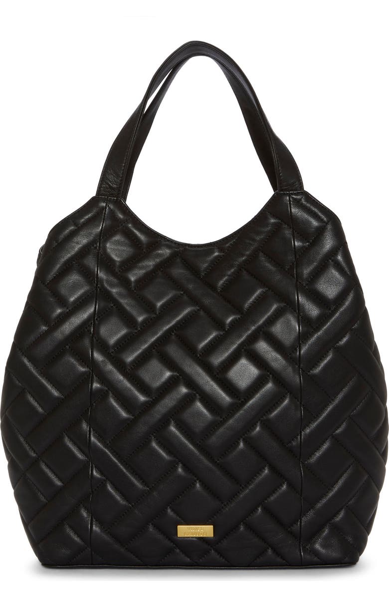 Vince Camuto Kisho Quilted Leather Shoulder Bag, Alternate, color, Black