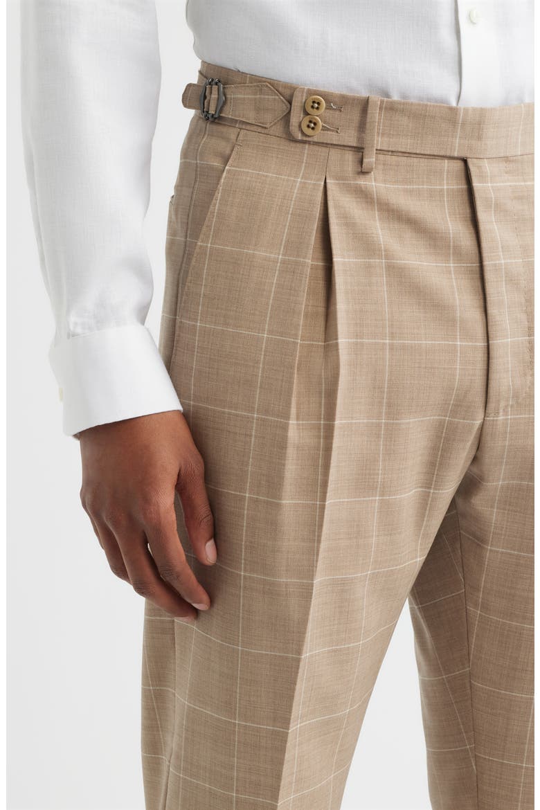 Danny Pleated Windowpane Check Wool Dress Pants, Alternate, color, BEIG/ KHAKI