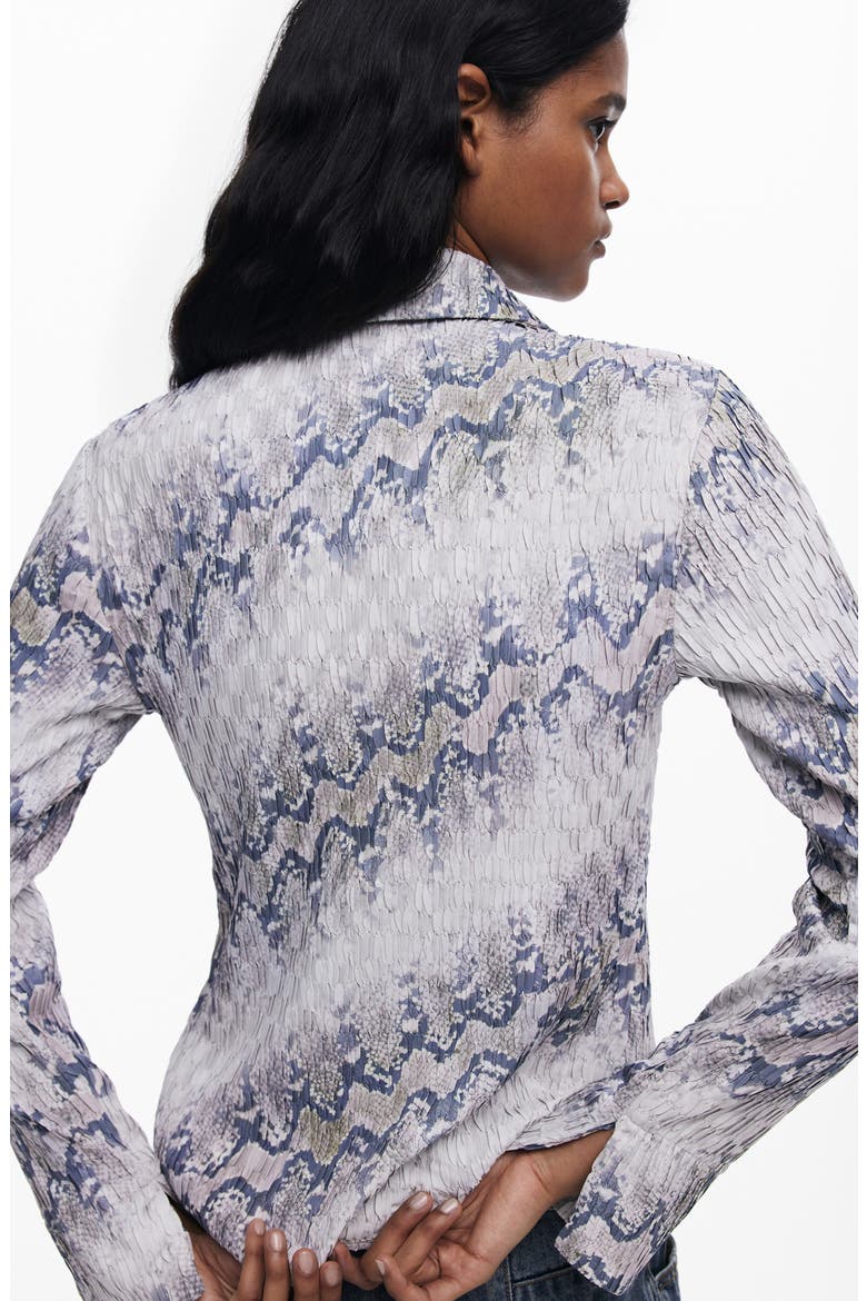 Textured Snakeskin Print Button-Up Shirt, Alternate, color, BEIGE