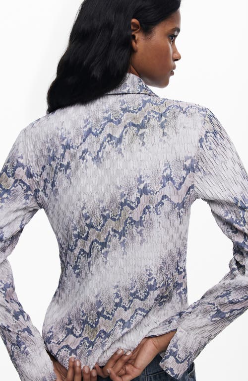 Desigual Textured Snakeskin Print Button-up Shirt In Beige
