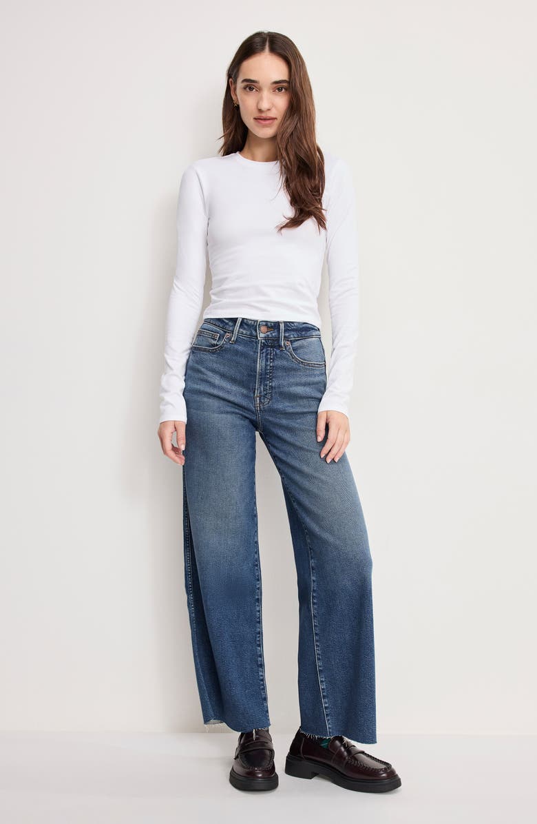 Good American Good Skate Ankle Wide Leg Jeans, Alternate, color,