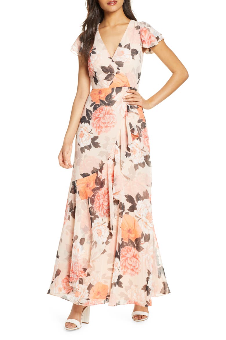 Faux Wrap Maxi Dress, Main, color, BLUSH