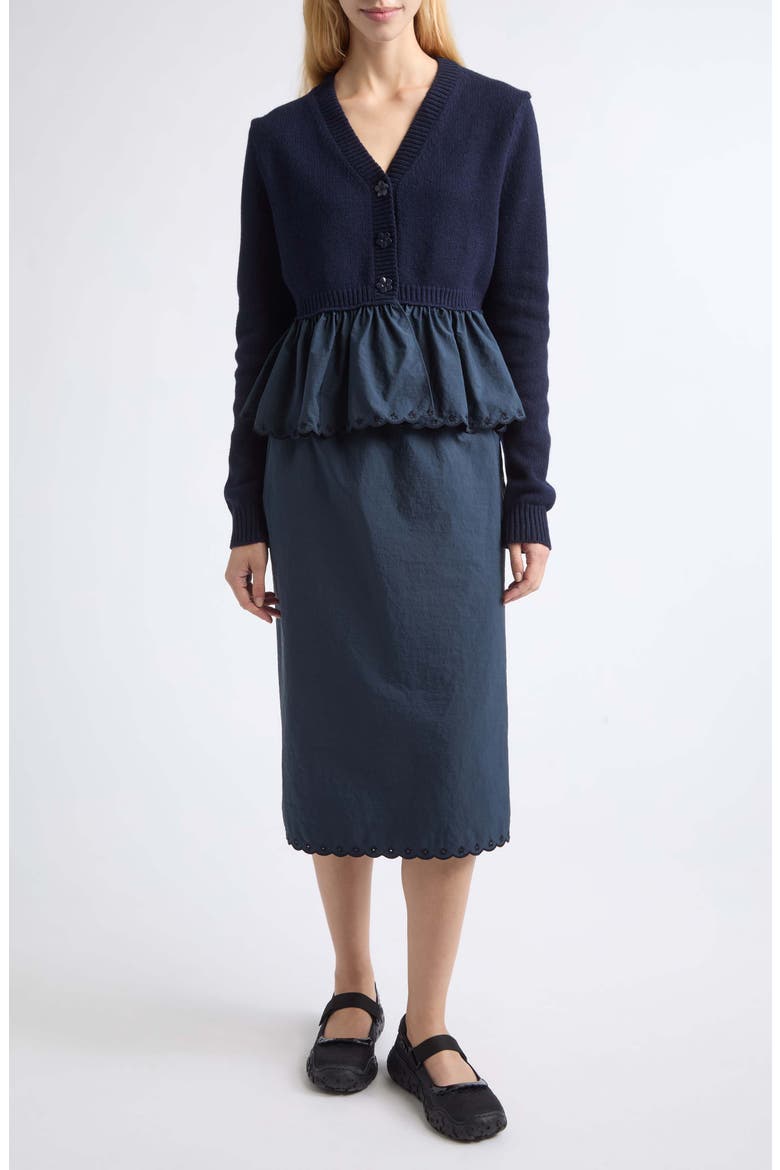 Cbbria Embroidered Taffeta Midi Skirt, Alternate, color, NAVY